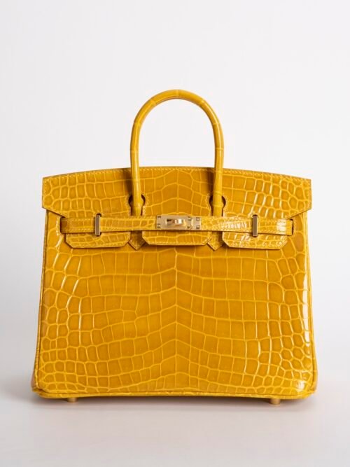 Hermes Bag Price Shiny Niloticus Crocodile Birkin 25CM 9D Jaune Amber Gold Hardware