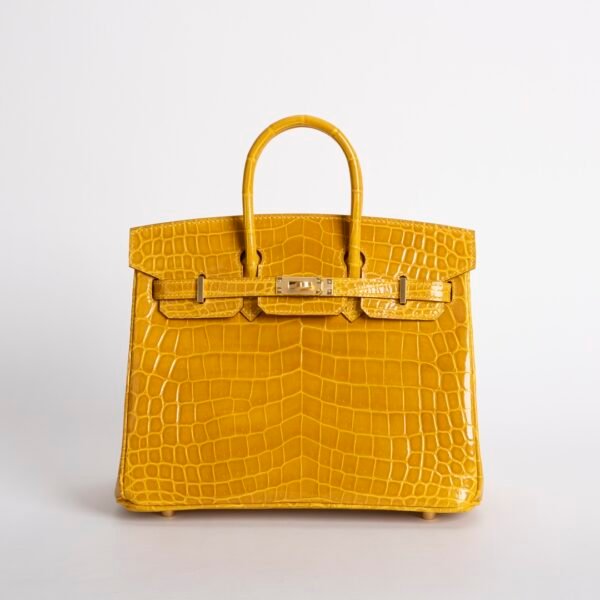 Hermes Bag Price Shiny Niloticus Crocodile Birkin 25CM 9D Jaune Amber Gold Hardware