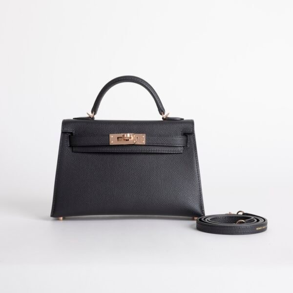 wsxc1731342463093_0 USA New York Hermes Epsom Leather Mini Kelly 19CM 89 Noir Rose Gold Hardware