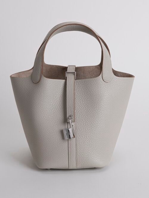 Canada Ottawa Picotin 18CM CK80 Gris Pearl Clemence Leather Silver Hardware