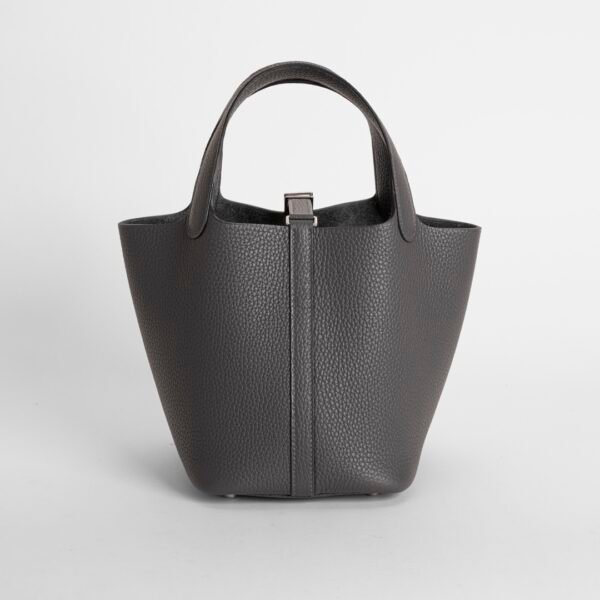 Full Handmade Picotin Bag 18CM CK88 Gris Graphite Clemence Leather Silver Hardware