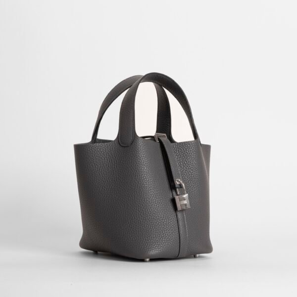 Full Handmade Picotin Bag 18CM CK88 Gris Graphite Clemence Leather Silver Hardware
