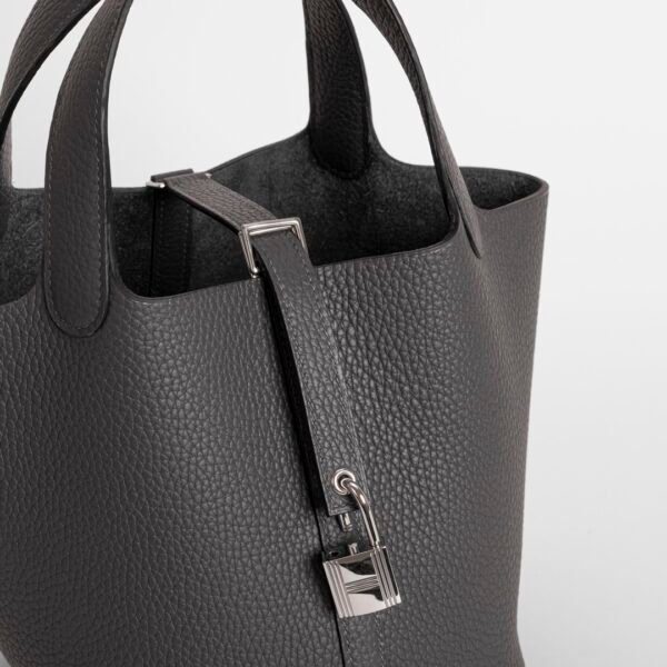 Full Handmade Picotin Bag 18CM CK88 Gris Graphite Clemence Leather Silver Hardware