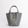 Canada Toronto 0L Gris Meyer Clemence Leather Picotin 18CM Gold Hardware