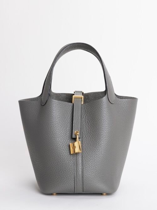 Canada Toronto 0L Gris Meyer Clemence Leather Picotin 18CM Gold Hardware