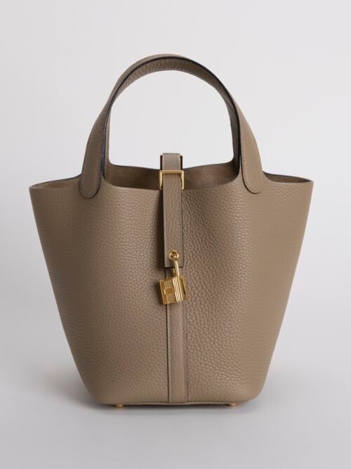 Full Handmade Clemence Leather Picotin 18CM 8Q Beige Marfa Gold Hardware