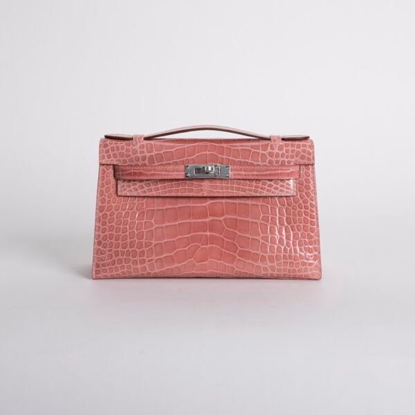 wsxc1731431595909_0 Women’s Eveving Bag Shiny Alligator Crocodile Kelly Pochette 22CM CK94 Terre Cuite Silver Hardware