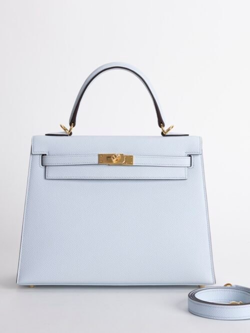 Women’s Bag Kelly Sellier 25CM Epsom Leather T0 Blue Brume Gold Hardware