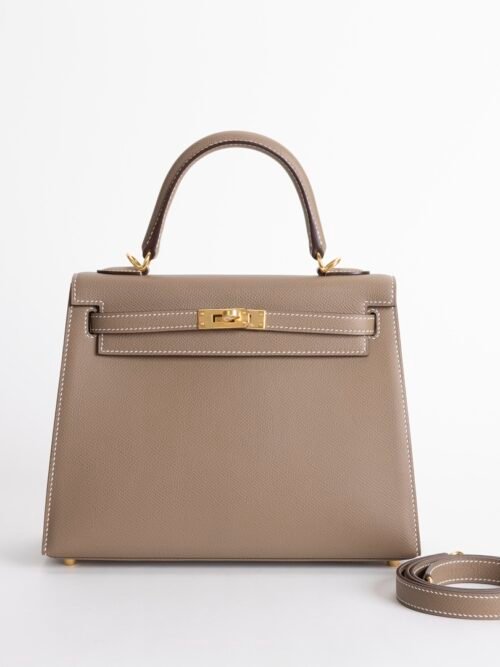 UK London Epsom Leather Kelly Sellier 25CM CC18 Etoupe Gold Hardware