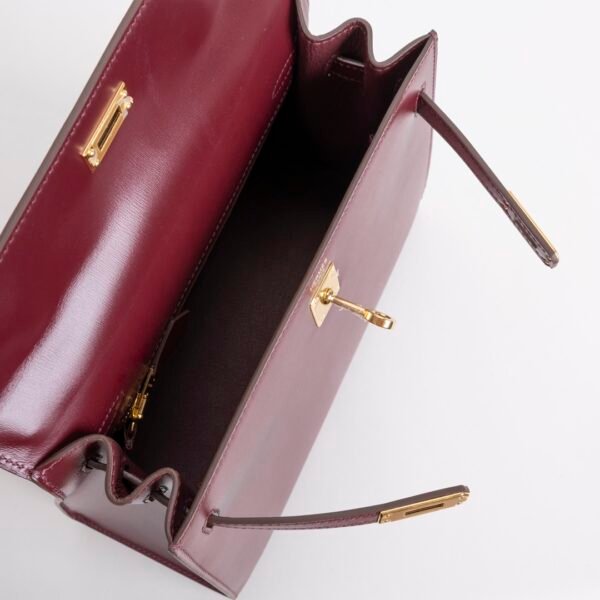 Women’s Bag Kelly Sellier 25CM Box Leather CC57 Bordeaux Gold Hardware