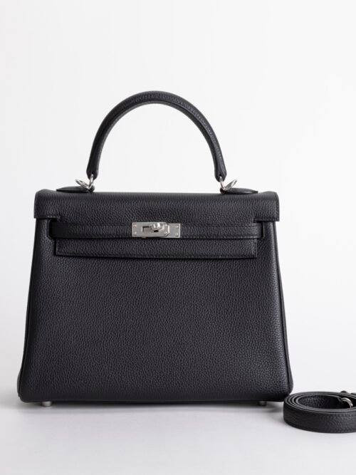 Women’s Bag Kelly 25CM Togo Leather CK89 Noir Silver Hardware