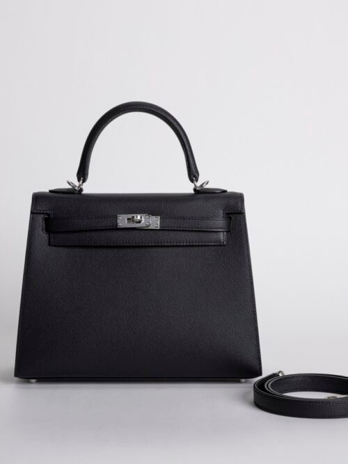 UAE Dubai Kelly Sellier 25CM Epsom Leather CK89 Noir Silver Hardware