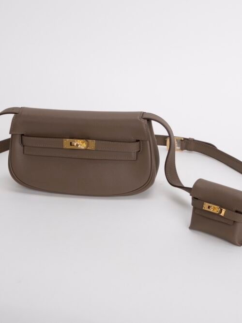 Women’s Waist Bag Kelly Moove Swift Leather CC18 Etoupe Gold Hardware