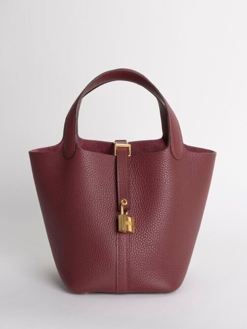 Women’s Tote Bag Picotin 18CM Clemence Leather Silver Hardware CC55 Rouge H Gold Hardware