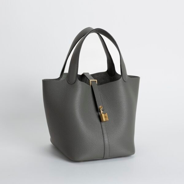 Women’s Tote Bag Picotin 22CM Clemence Leather 0L Gris Meyer Gold Hardware