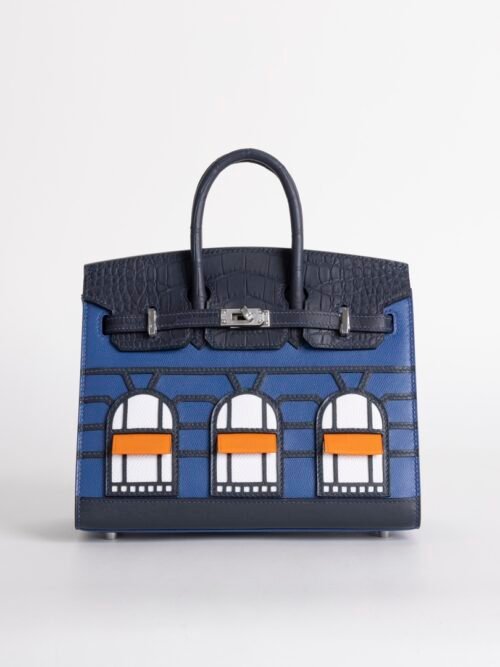 Luxury Women’s Bag Birkin Faubourg 20CM Blue Nuit Matte Crocodile / Epsom Silver Hardware