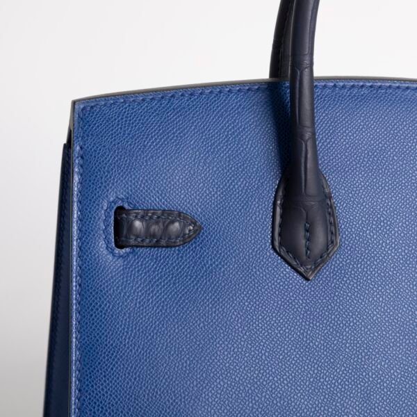 Luxury Women’s Bag Birkin Faubourg 20CM Blue Nuit Matte Crocodile / Epsom Silver Hardware