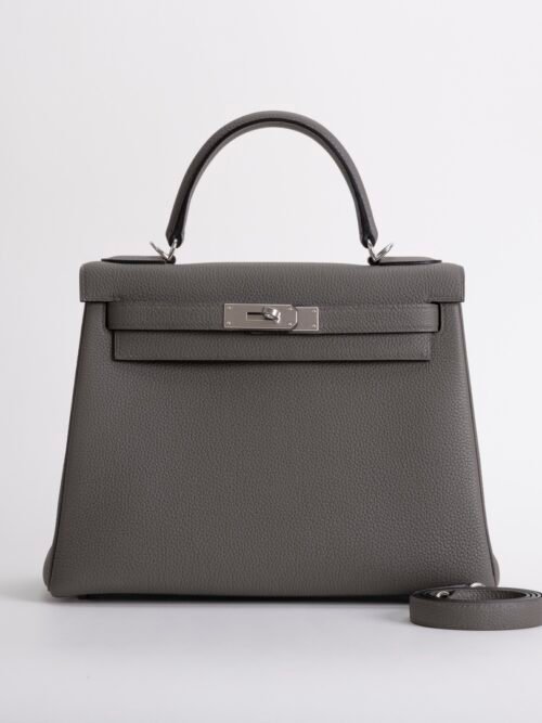 Full Handmade Togo Leather Kelly 28CM 8F Etain Silver Hardware