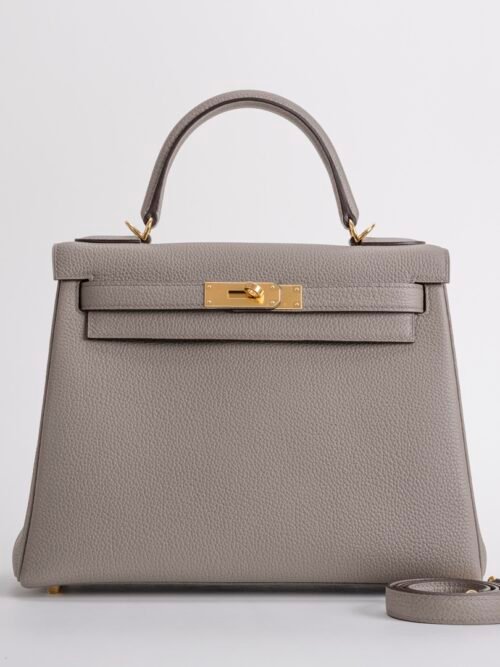 Russia Moscow Kelly 28CM Togo Leather M8 Gris Asphalt Gold Hardware