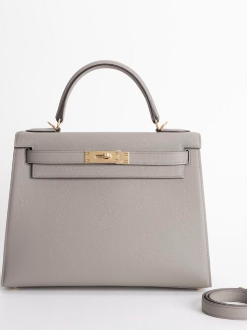 UAE Dubai Kelly Bag 28CM Epsom Leather M8 Gris Asphalt Gold Hardware