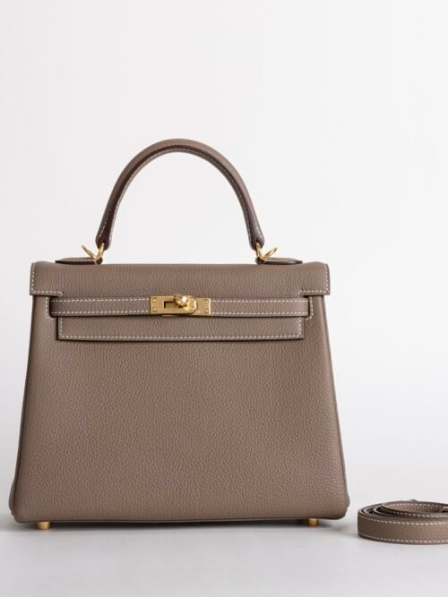 Luxury Women’s Bag Kelly 25CM Togo Leather CC18 Etoupe Gold Hardware