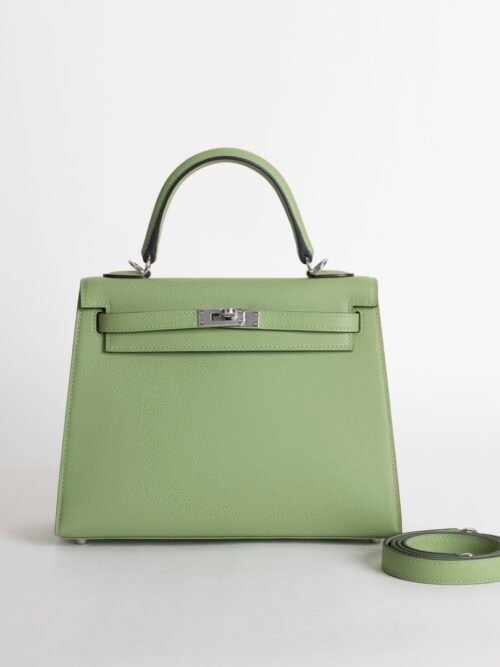 Luxury Handbag Kelly Sellier 25CM 3I Vert Criquet Epsom Leather Silver Hardware