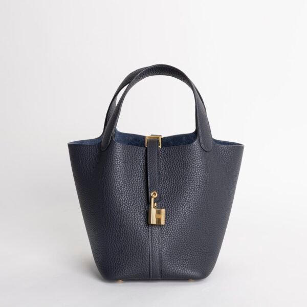 wsxc1733496575999_0-1 Full Handmade 2Z Blue Nuit Clemence Leather Picotin 18CM Gold Hardware