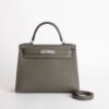 UK London Kelly Sellier 28CM Epsom Leather C6 Vert De Gris Silver Hardware
