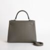 UK London Kelly Sellier 28CM Epsom Leather C6 Vert De Gris Silver Hardware