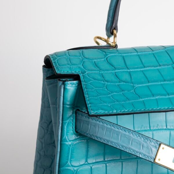 Handmade Hermes Kelly 32CM Matte Niloticus Crocodile 7F Blue Paon / 3Z Blue Saint Cyr Gold Hardware