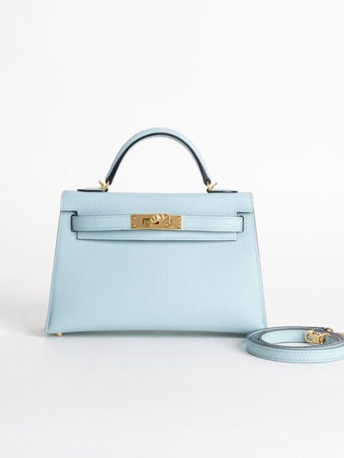 Women’s Cluch Bag Mini Kelly 19CM Epsom Leather U2 Blue Zephyr Gold Hardware