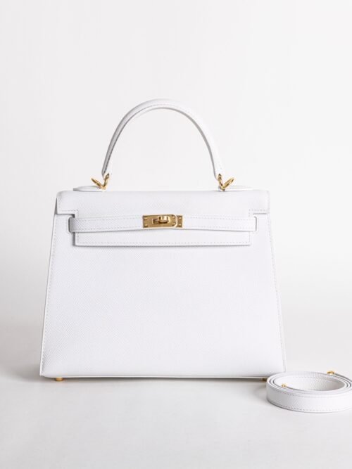 Women’s Tote Bag Kelly Seller 25CM Epsom Leather 01 Blanc Gold Hardware