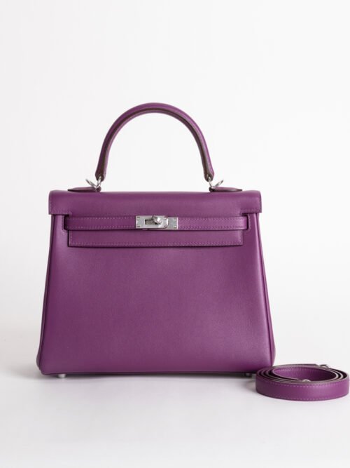 Women’s Bag Kelly 25CM Swift Leather P9 Anemone Silver Hardware