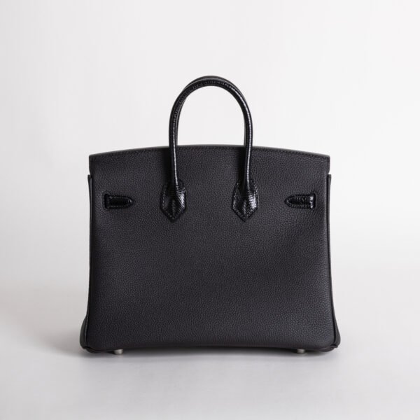 Full Handmade Hermes Birkin Touch 25CM CK89 Noir Togo / Lizard Leather Silver Hardware
