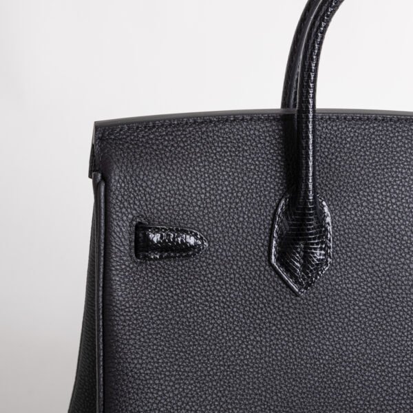 Full Handmade Hermes Birkin Touch 25CM CK89 Noir Togo / Lizard Leather Silver Hardware