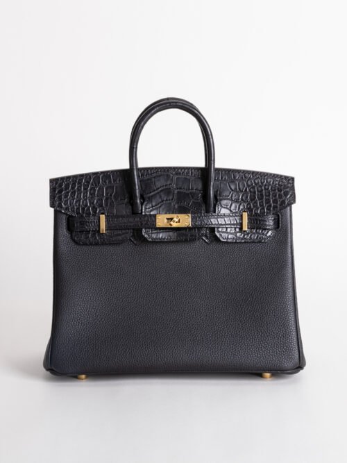 Full Handmade Togo / Matte Crocodile Birkin Touch 25CM CK89 Noir Gold Hardware