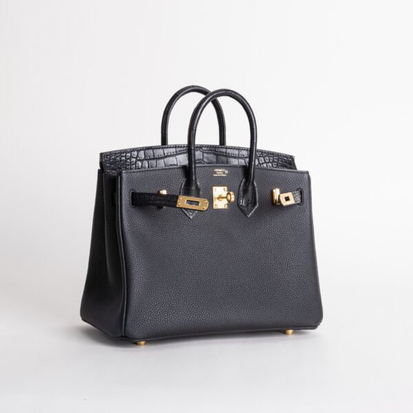 Full Handmade Togo / Matte Crocodile Birkin Touch 25CM CK89 Noir Gold Hardware