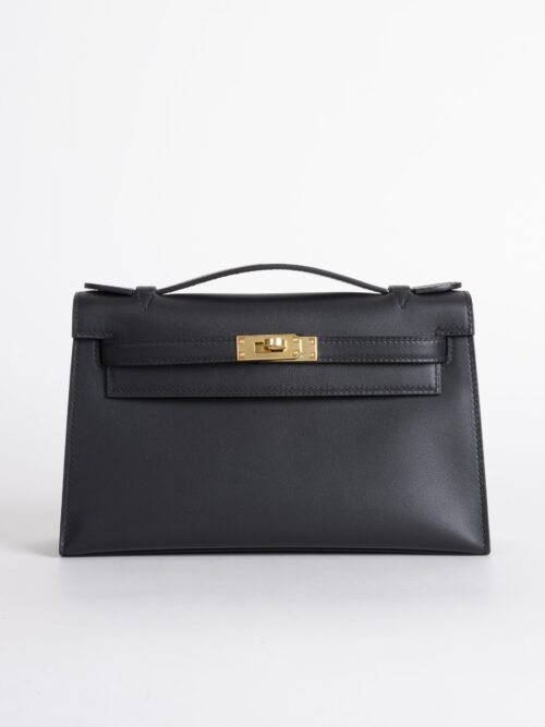 Canada Toronto Kelly Pochette 22cm Swift Leather CC89 Noir Gold Hardware
