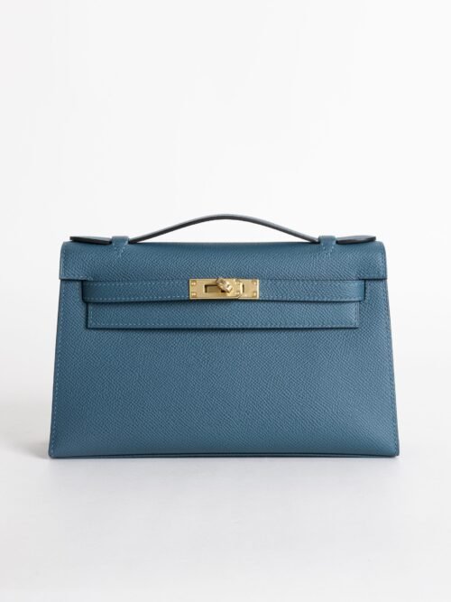 Full Handmade Vert Bosphore Epsom Leather Kelly Pochette 22cm Clutch Bag Gold Hardware