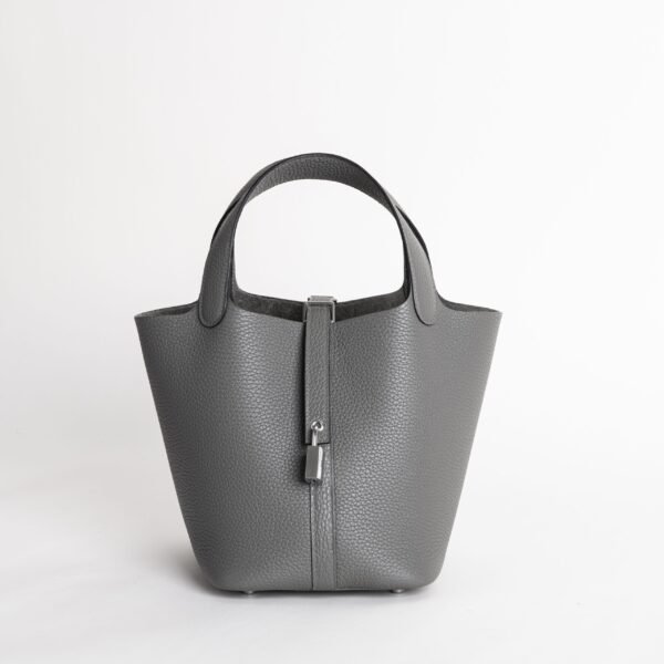 wsxc1740065092993_0-scaled-1 USA New York Picotin 18CM Clemence Leather 0L Gris Meyer Women’s Tote Bag Silver Hardware