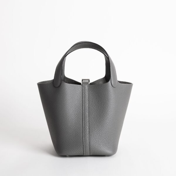 wsxc1740065092993_1-scaled-1 USA New York Picotin 18CM Clemence Leather 0L Gris Meyer Women’s Tote Bag Silver Hardware