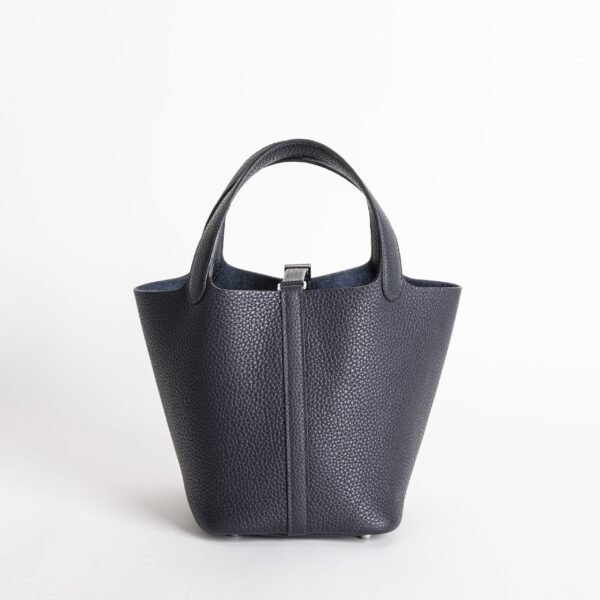 Hermes Women’s Bag Clemence Leather 2Z Blue Nuit Picotin Lock 18CM Silver Hardware