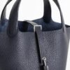 Hermes Women’s Bag Clemence Leather 2Z Blue Nuit Picotin Lock 18CM Silver Hardware