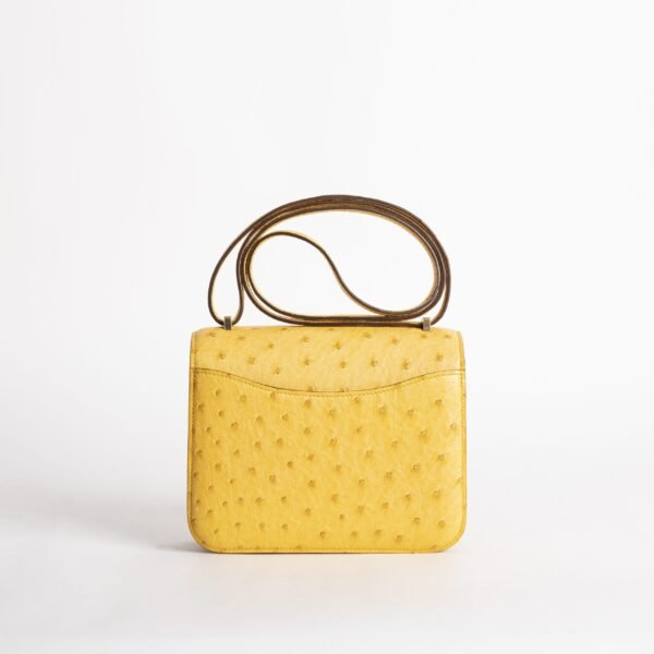 Women’s Shoulder Bag Hermes Ostrich Constance 18CM 9D Jaune Amber Gold Hardware