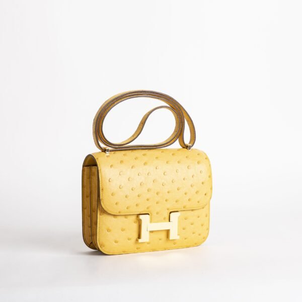 Women’s Shoulder Bag Hermes Ostrich Constance 18CM 9D Jaune Amber Gold Hardware
