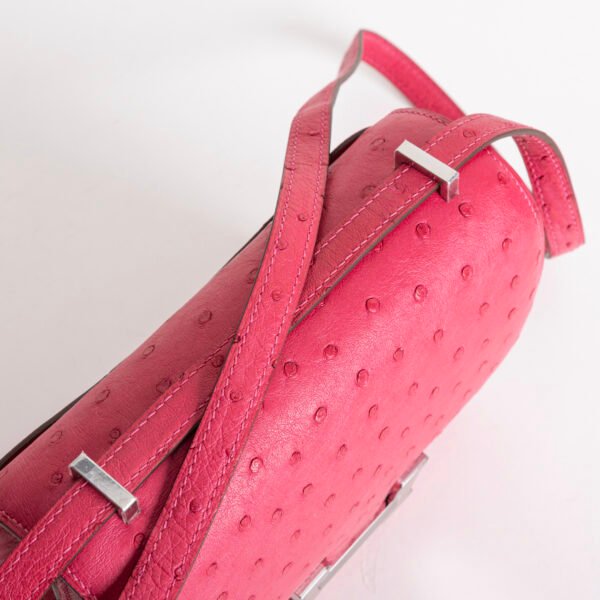 Hermes Bag Price Constance 18CM Ostrich Leather E5 Rose Tyrien Silver Hardware